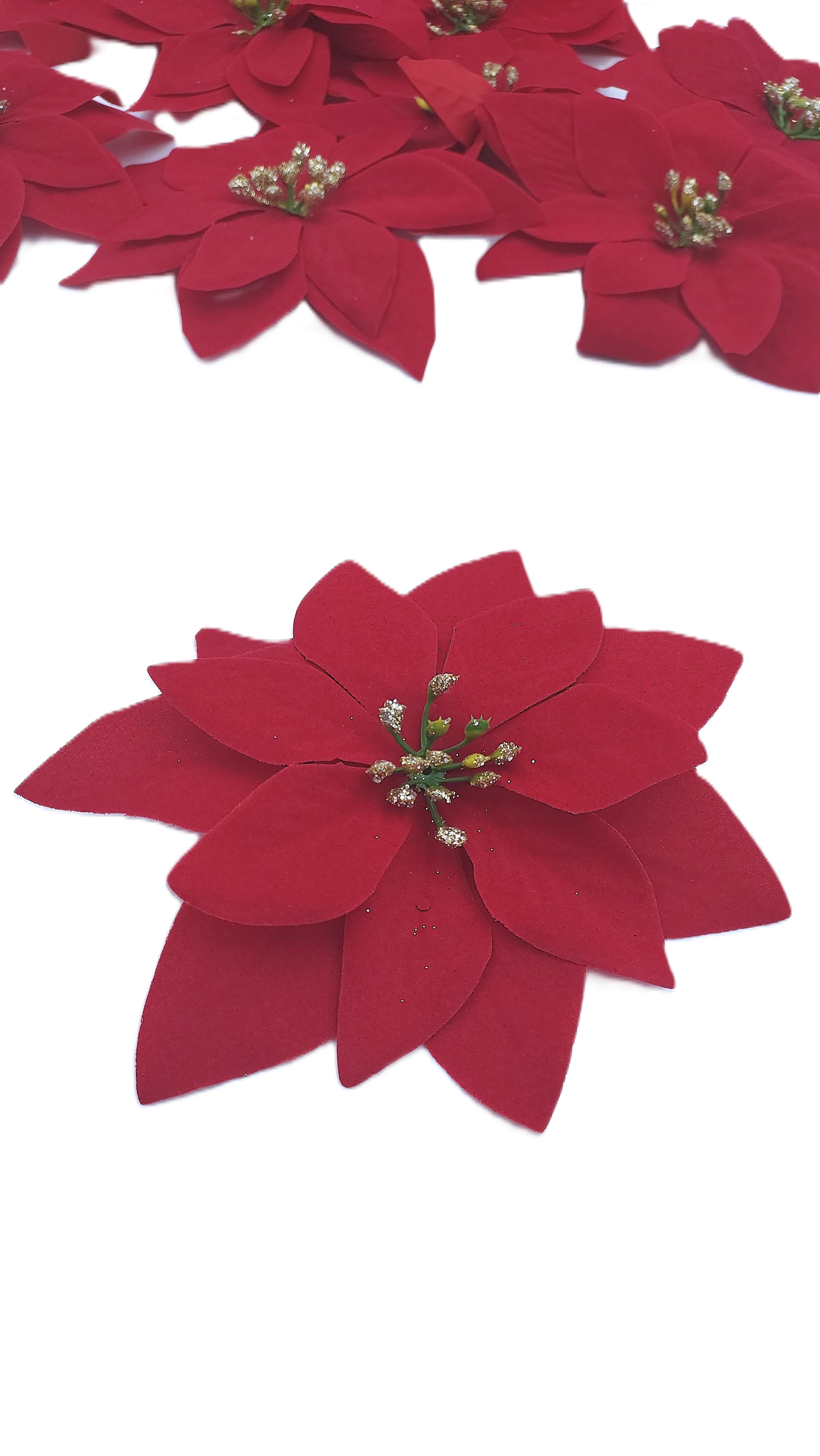 Poisecja średnia czerwona welurowa 13 cm - 12 szt.