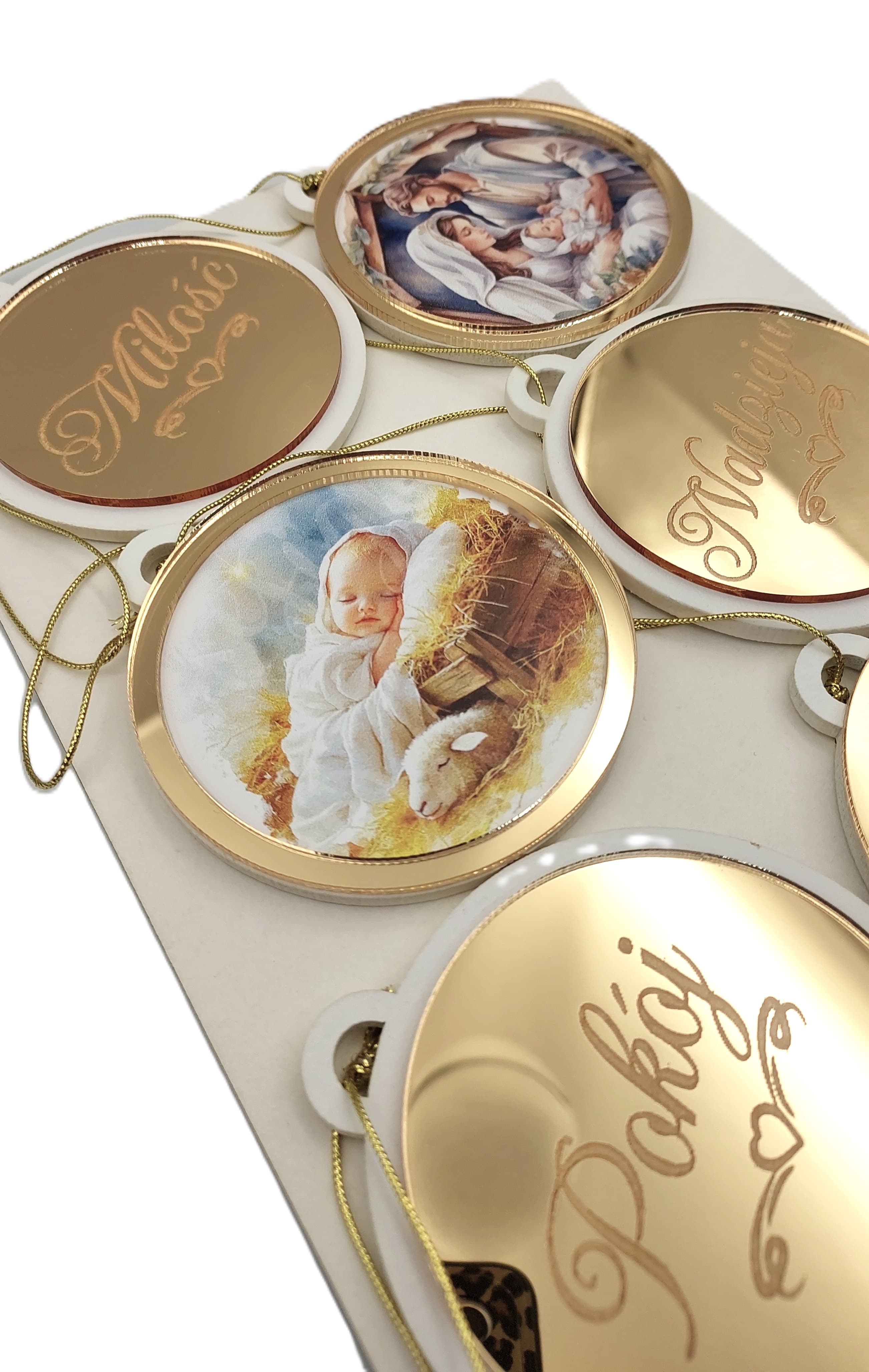 Bombki drewniane płaskie - lustrzane 8 szt.