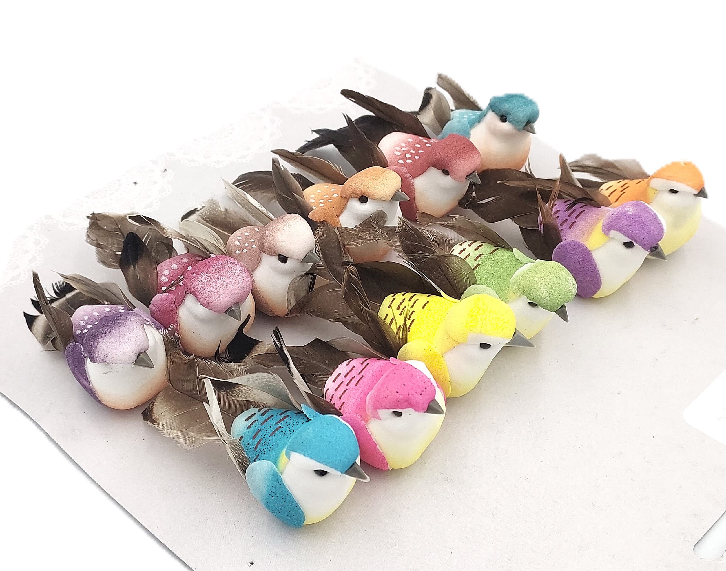 Ptaki kolorowe średnie na klipsie, 7,5x2,5/12 szt