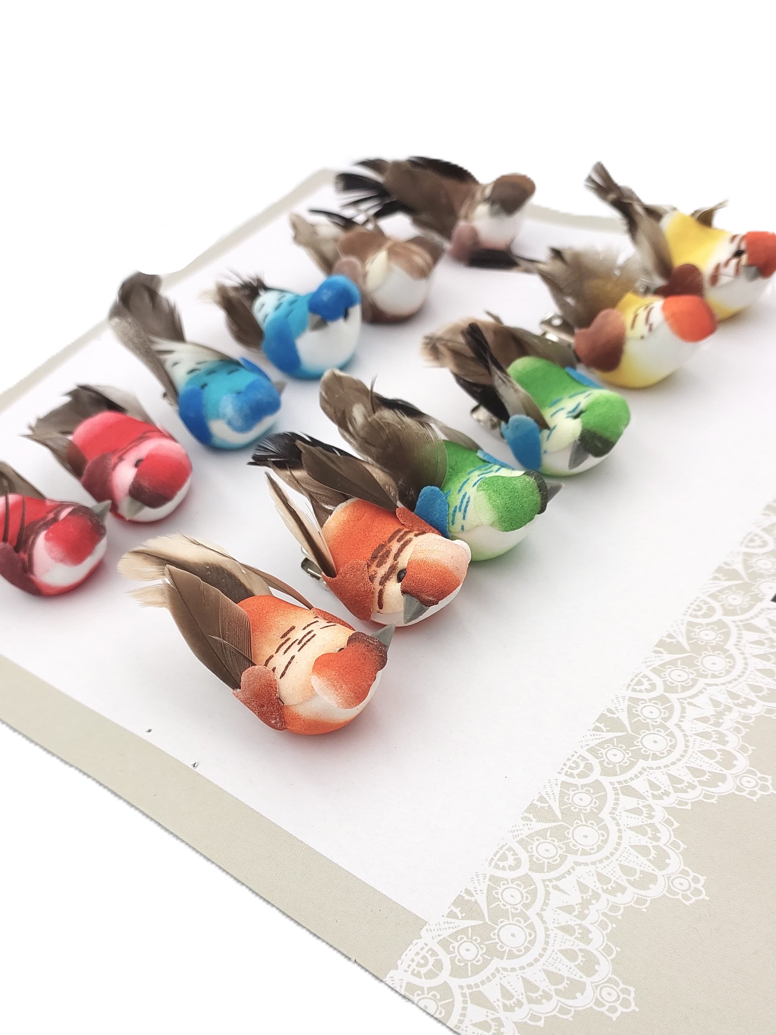 Ptaki kolorowe duże na klipsie, 5x2cm/12 szt.