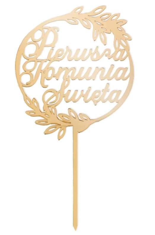 Złoty topper Piersza Komunia Święta - okrągły