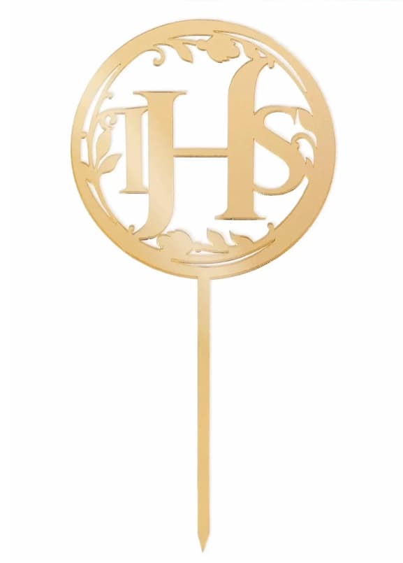 Złoty topper lustrzany IHS - okrągły na Komunię