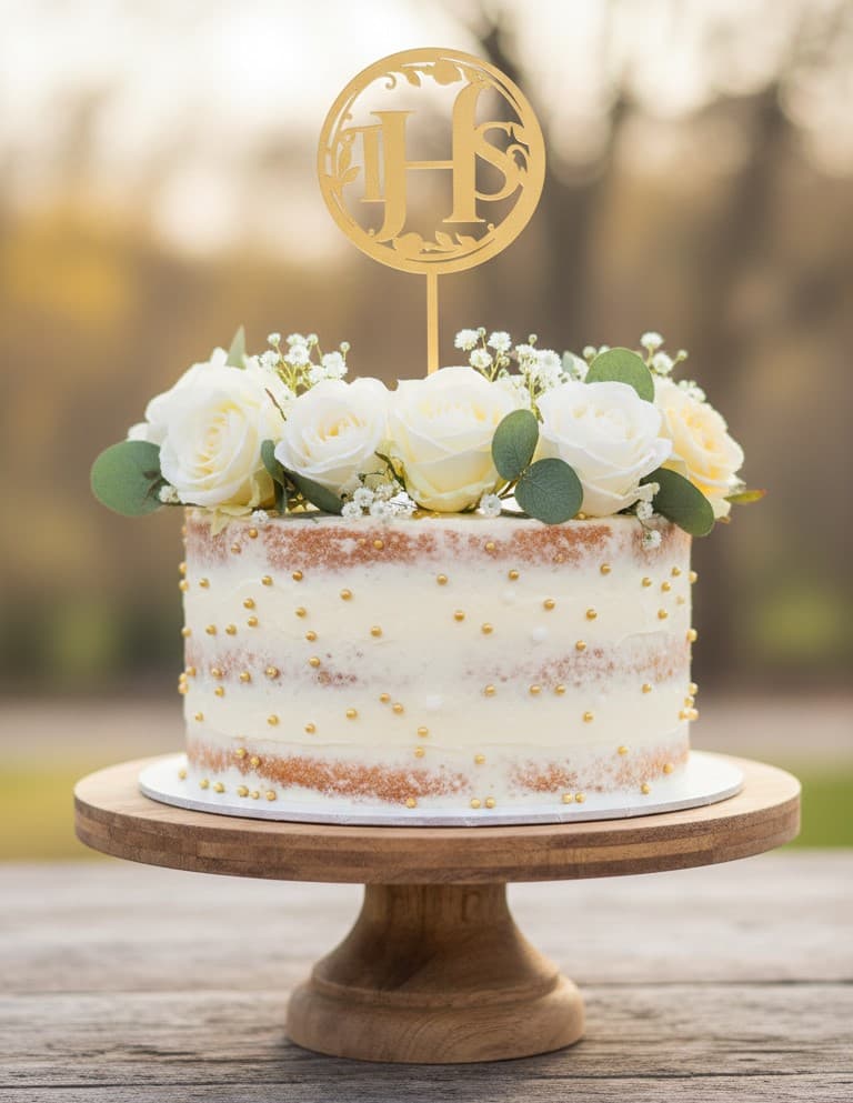 Złoty topper lustrzany IHS - okrągły na Komunię