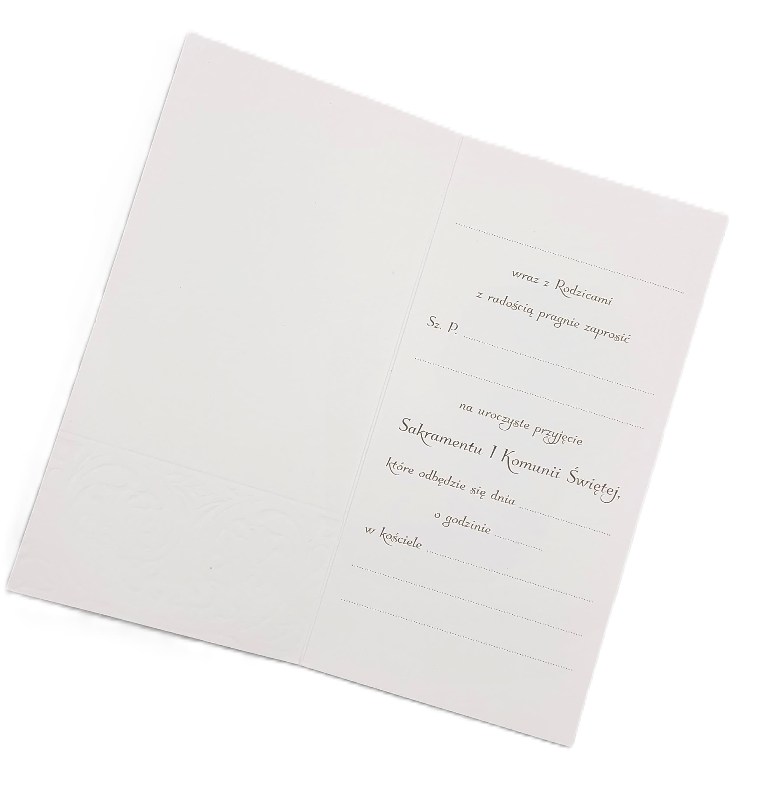 Zaproszenie na I Komunię Św. BIAŁE perłowe 1 szt.