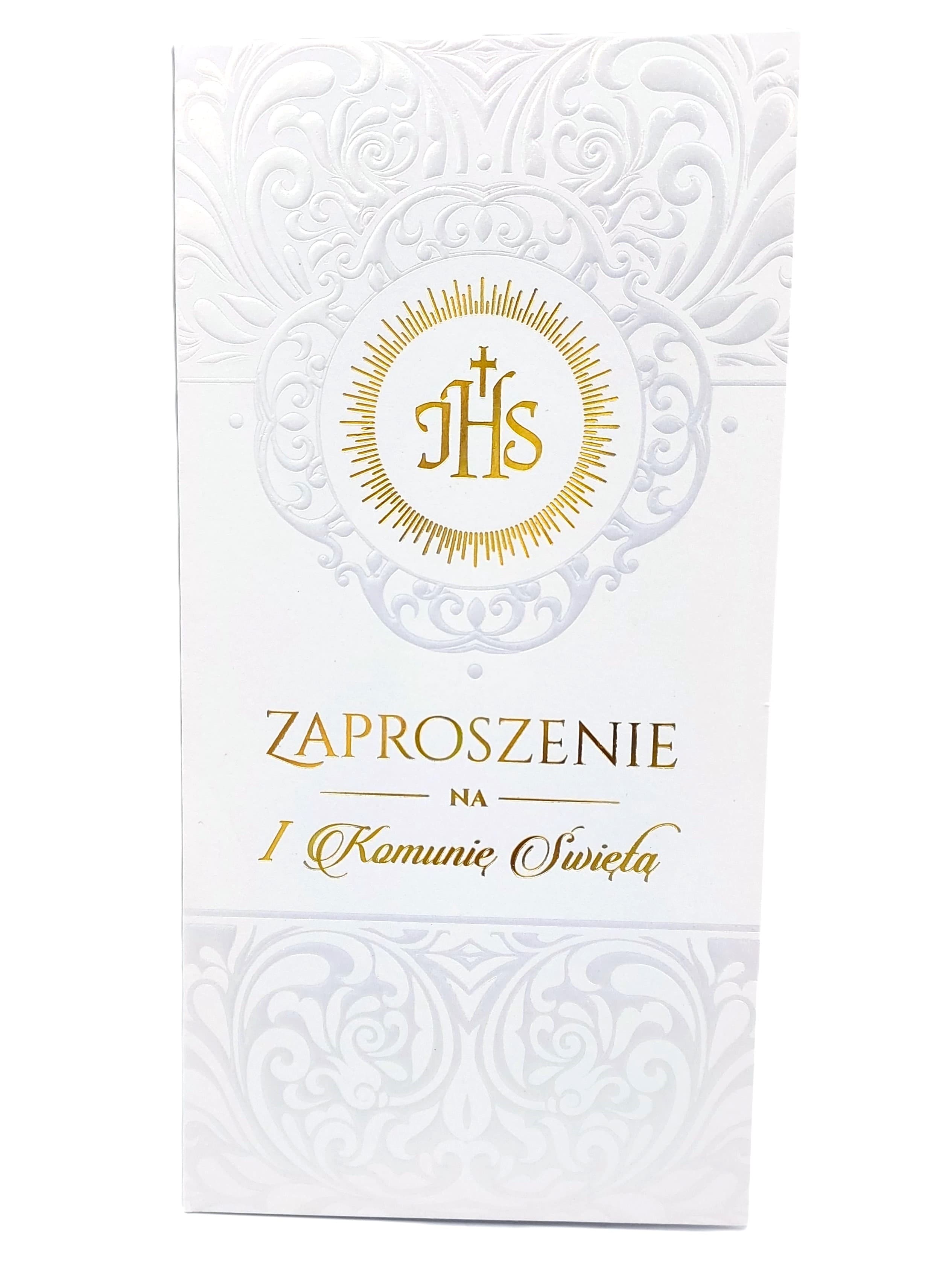 Zaproszenie na I Komunię Św. BIAŁE perłowe 1 szt.
