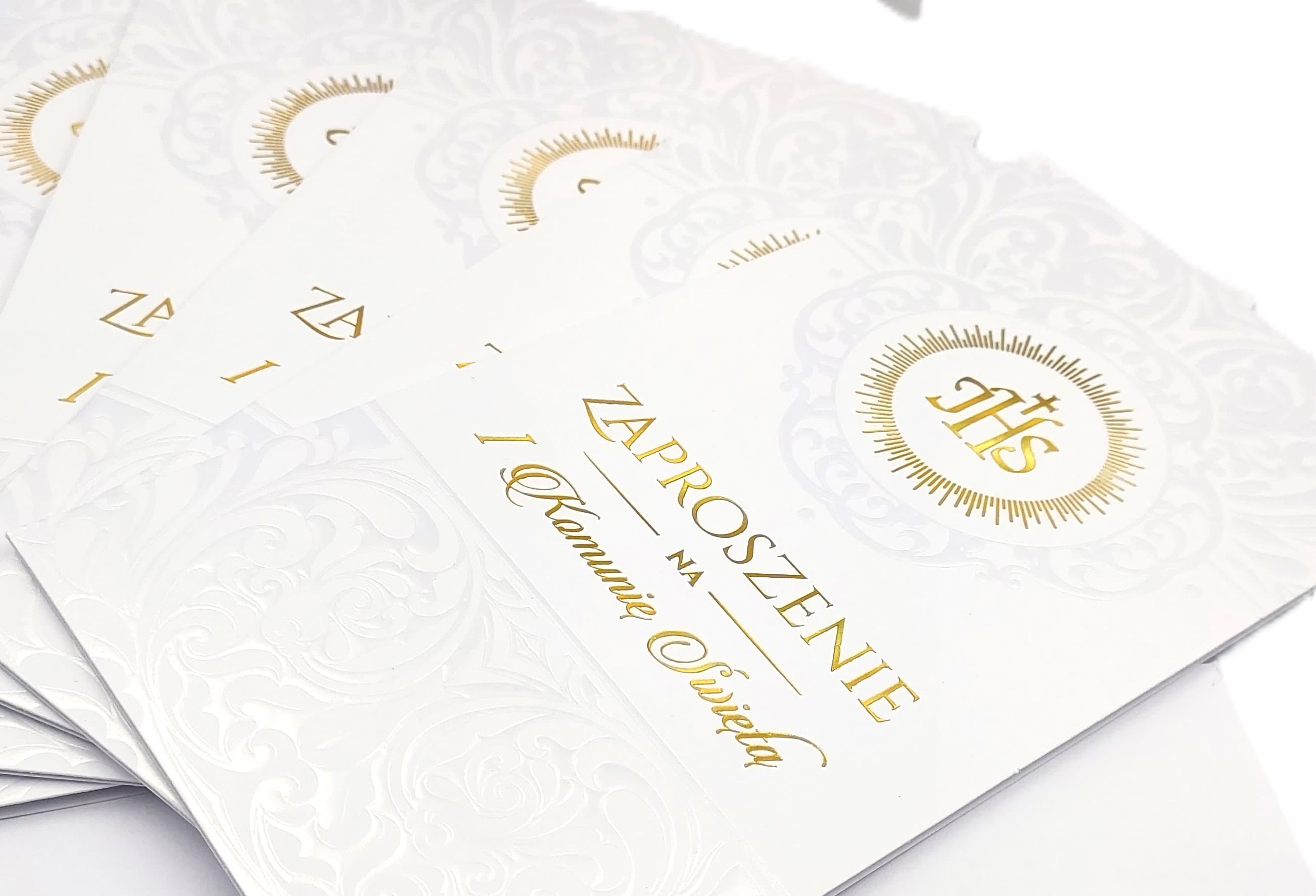 Zaproszenie na I Komunię Św. BIAŁE perłowe 1 szt.