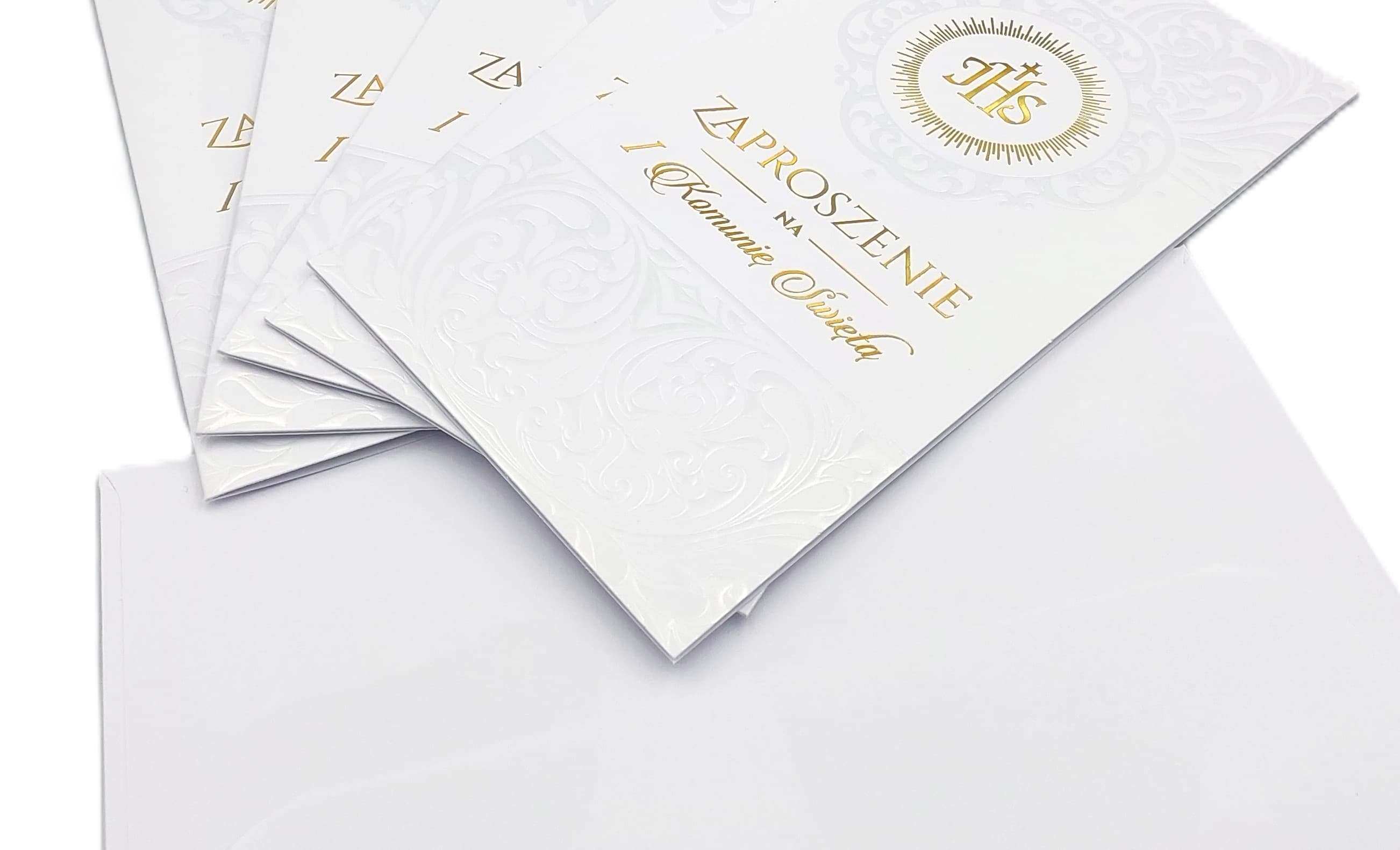 Zaproszenie na I Komunię Św. BIAŁE perłowe 1 szt.