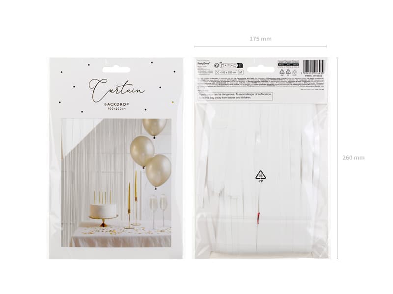 Kurtyna Party, metalizowana biała, 100x200cm