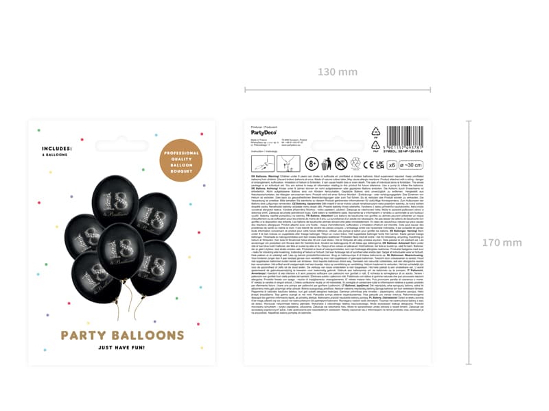 Balony 30cm, 18 & Brilliant, Pastel Black op. 6szt