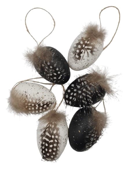 Jajko plastikowe czarno-białe z piórkiem 6 cm