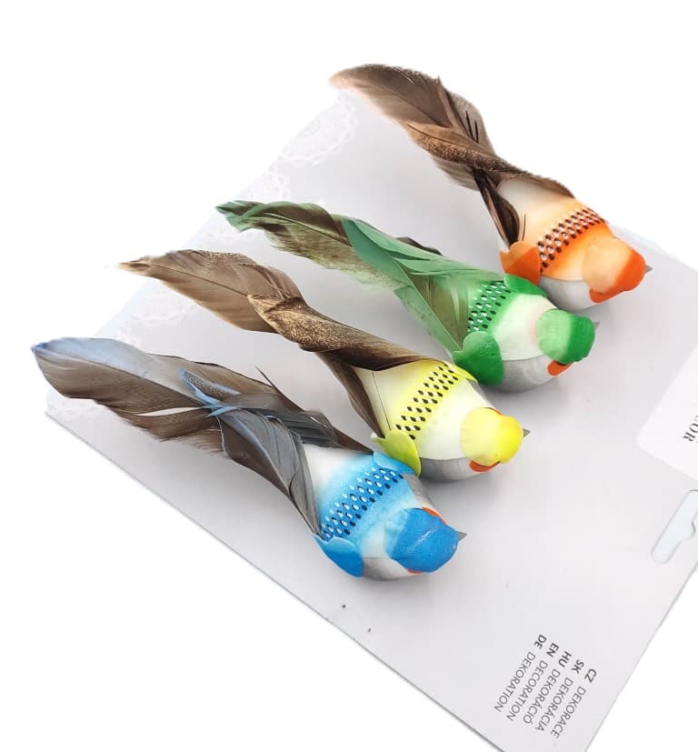 Ptaki kolorowe na metalowym klipsie, 4 szt.16x4cm