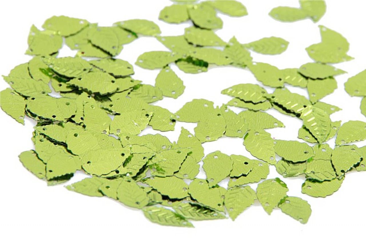 Cekiny liście małe 8x13mm/5gram jasnozielone