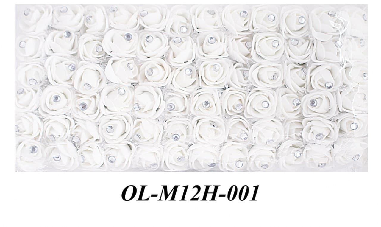 Piankowe kwiaty+diament+tiul, 2,5cm/6x12szt, białe