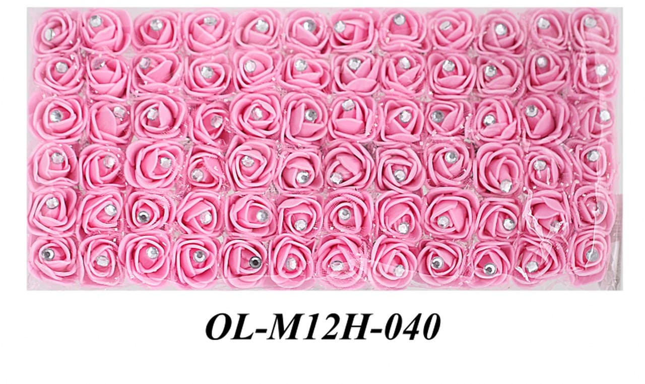 Piankowe kwiaty+diament+tiul 2,5cm/6x12szt, różowe