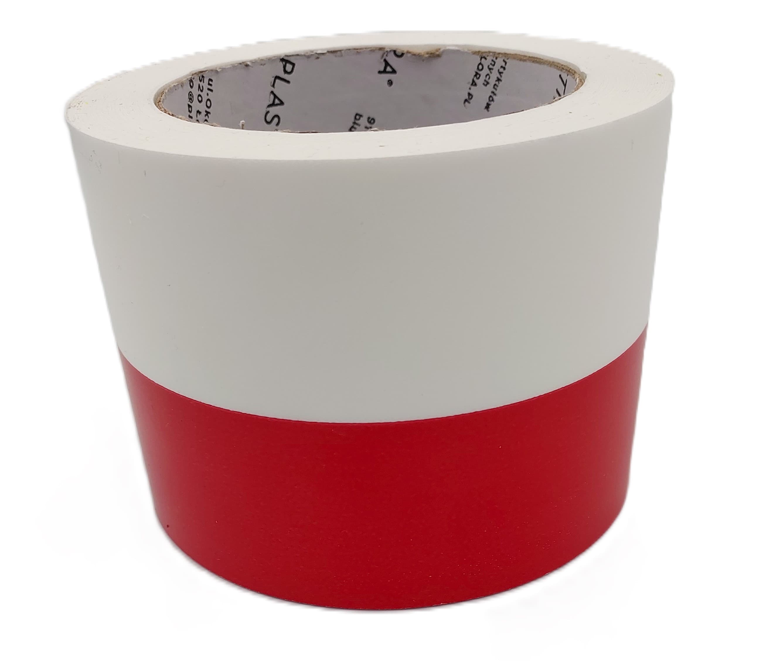 Wstążka plastikowa szarfa biało/czerwona 8cm/45mb