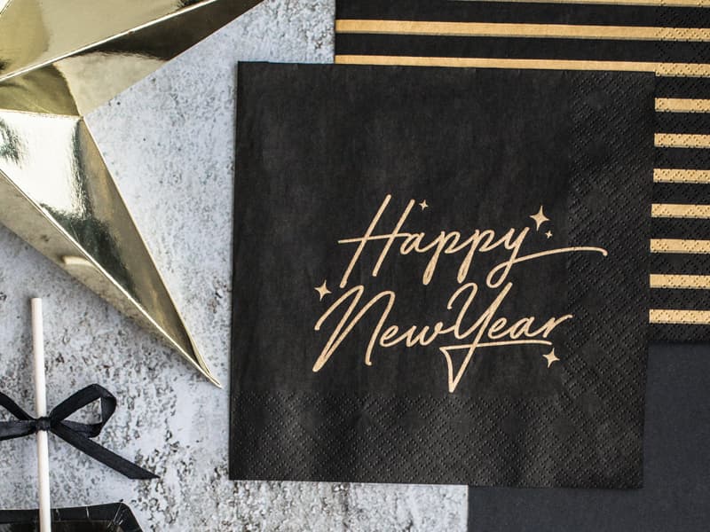 Serwetki paski złoto - czarne 33x33cm/20sztuk