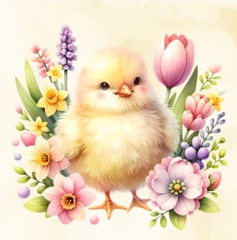Serwetki 33x33cm Wielkanoc Kurczak z kwiatami