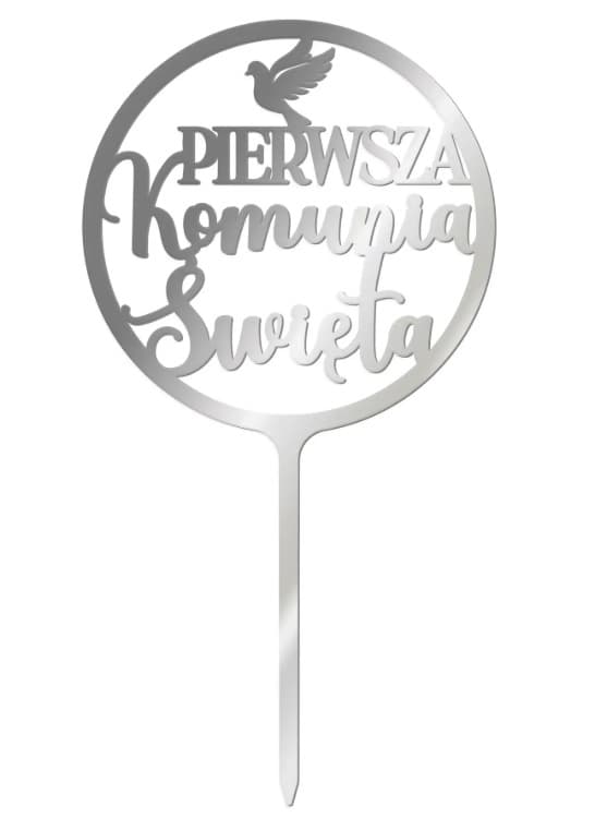 Srebrny topper Piersza Komunia Święta - okrągły