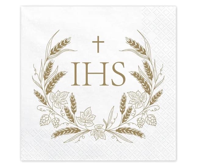 Serwetki IHS z kłosami, 33x33 cm, złoty