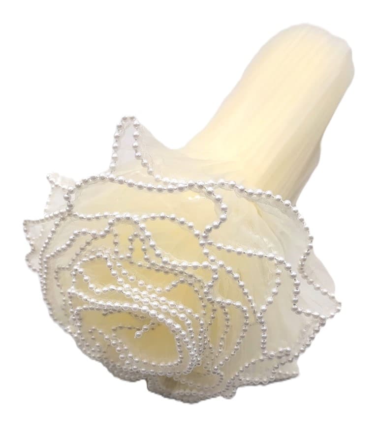 Sztywny tiul z perełkami, 28cm/4mb, kremowy