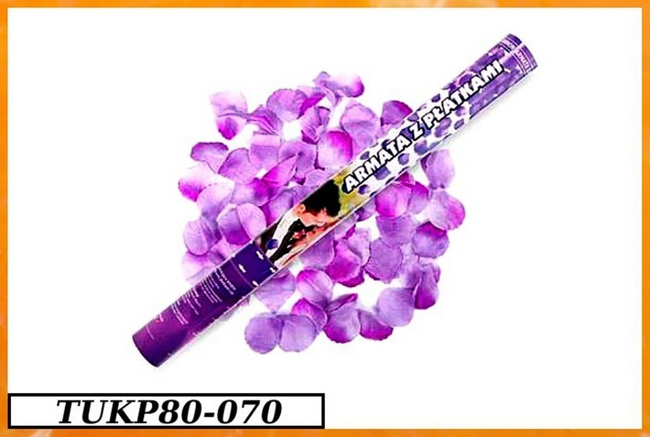 Wystrzałowe konfetti tuba 80cm fioletowe płatki ró