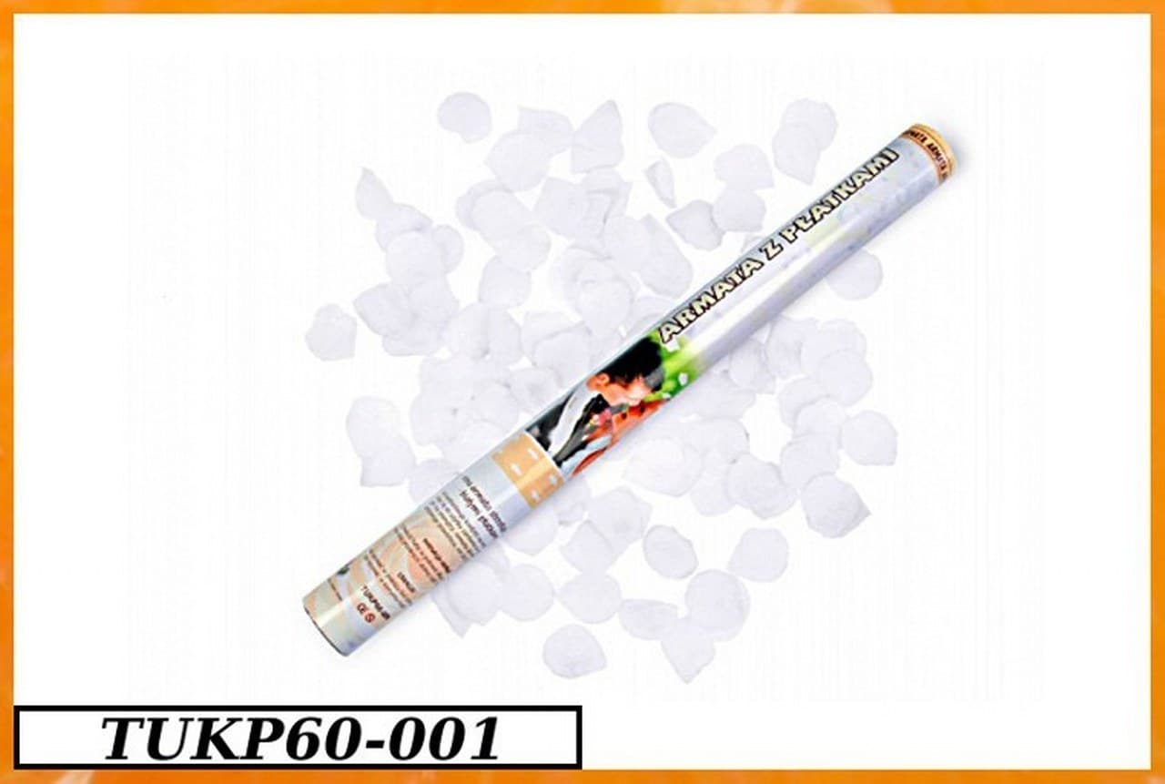 Wystrzałowe konfetti, tuba 60cm, białe płatki róż