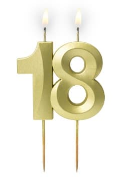 Świeczka urodzinowa Cyferka "18" Złota satyna