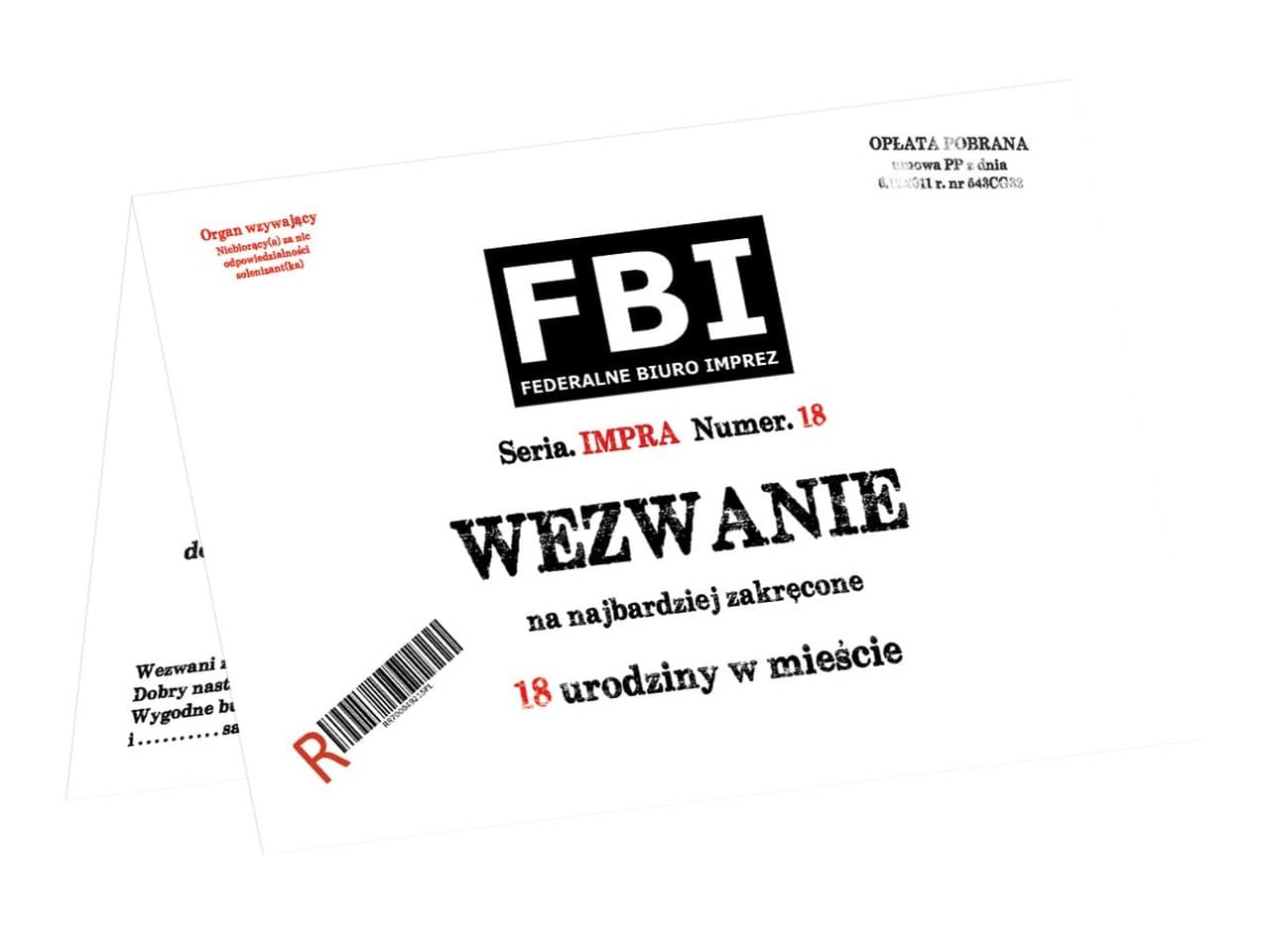 Zaproszenie na 18-ste urodziny, (FBI białe) 10szt.