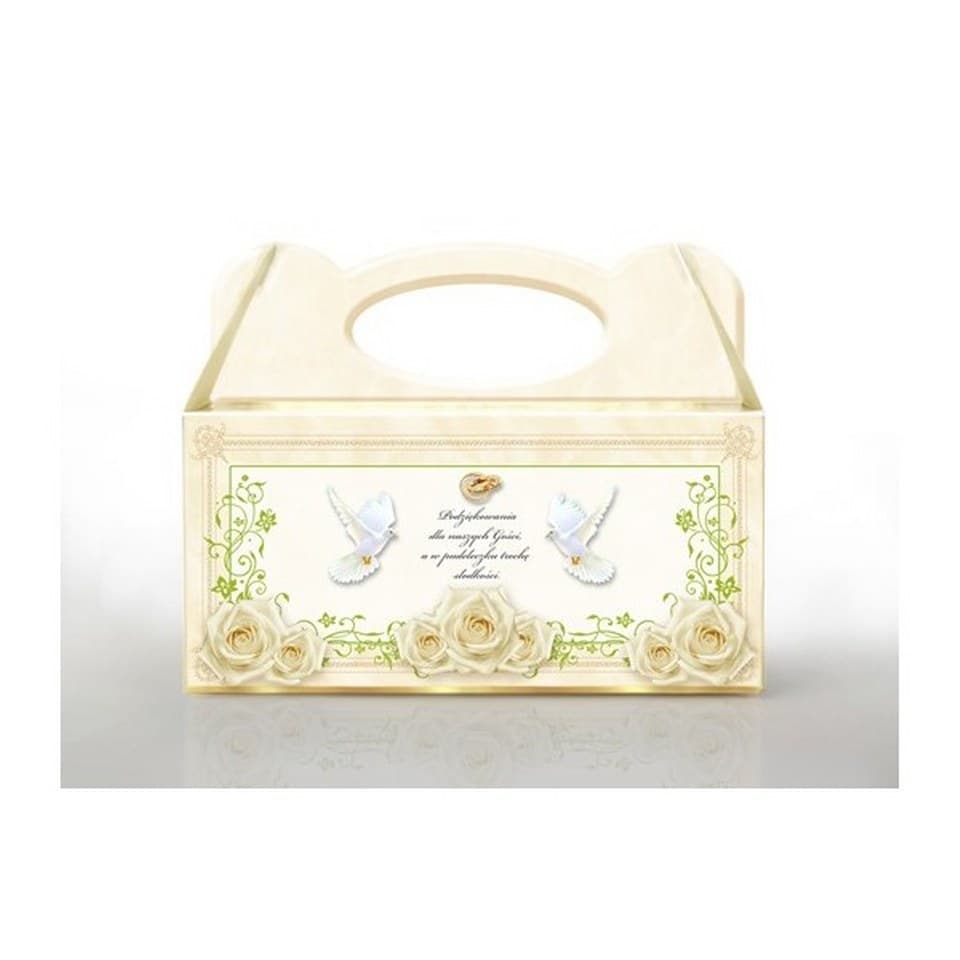 Pudełko tekturowe na ciasto weselne, róża+gołąbki