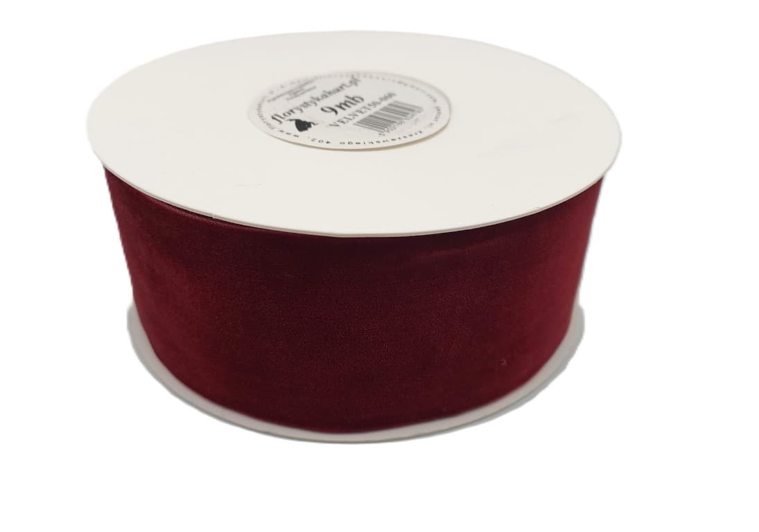 Wstążka aksamitna velvetowa, 50mm/9mb, bordowa