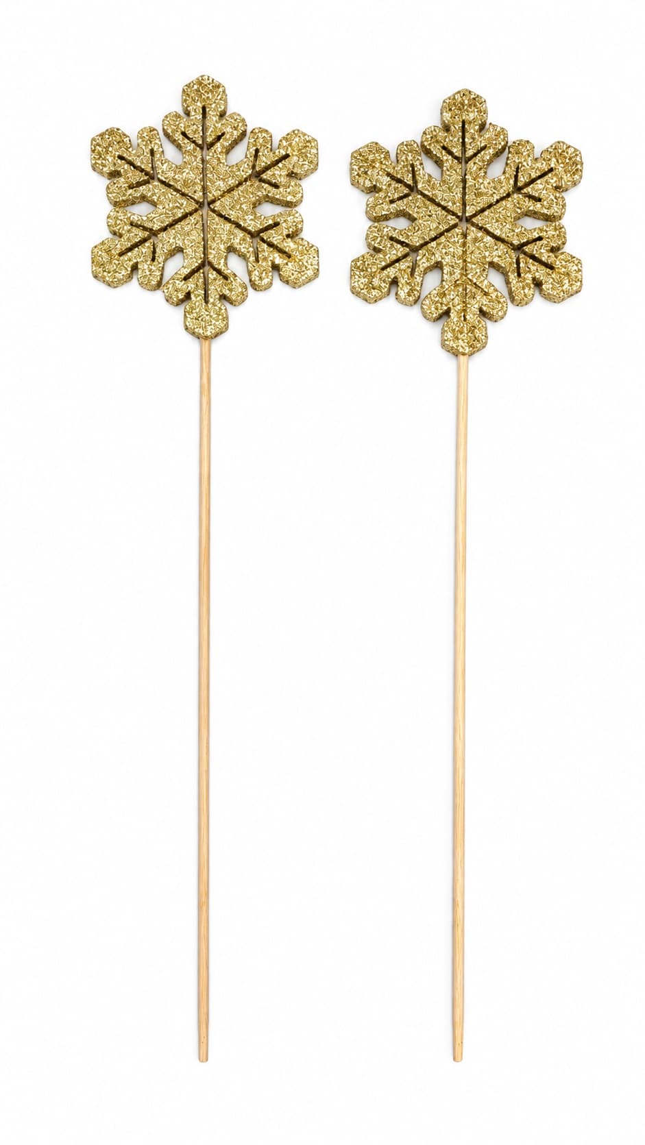 Drewniane ŚNIEŻYNKI brokatowe 8x8cm 2szt GOLD