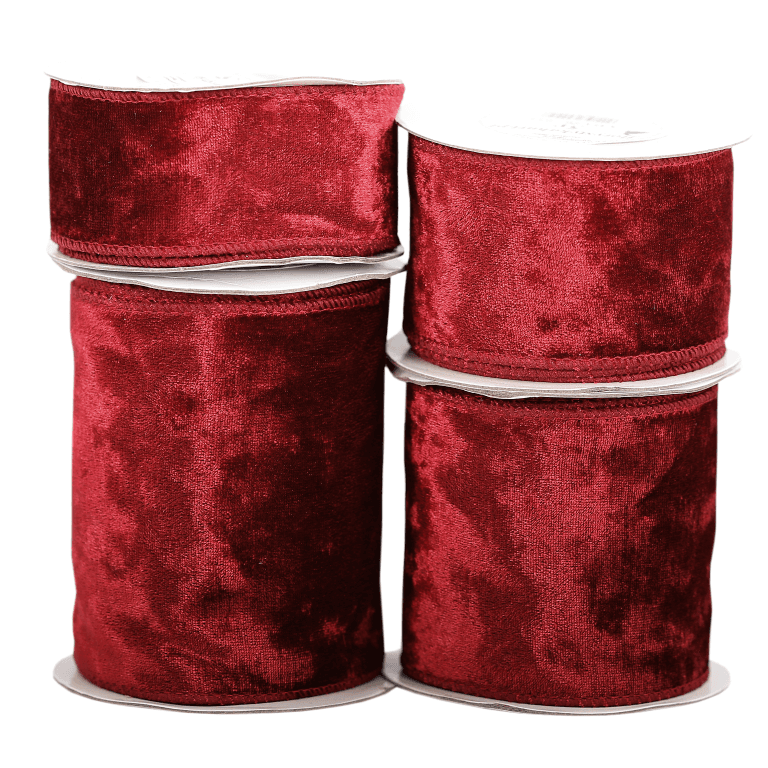 Wstążka z drutem VELVET TŁOCZONY 38mm/5y, czerwona