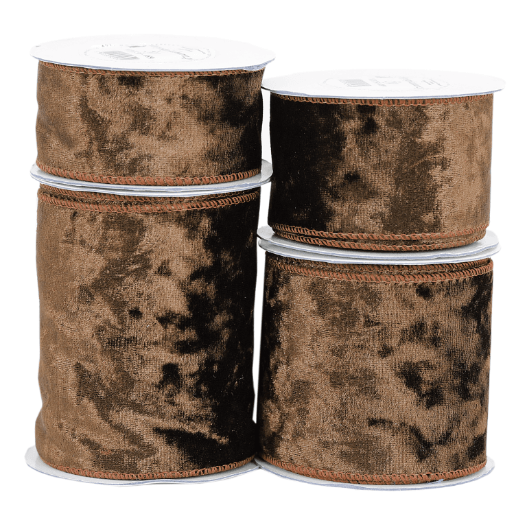 Wstążka z drutem VELVET TŁOCZONY 75mm/5y, c.brąz