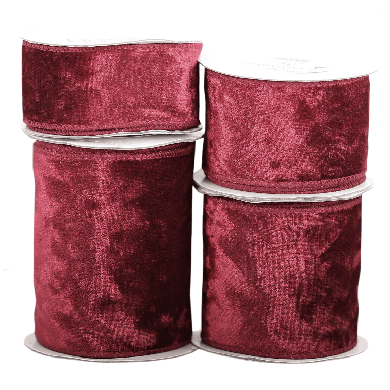 Wstążka z drutem VELVET TŁOCZONY 10cm/5 c.czerwona