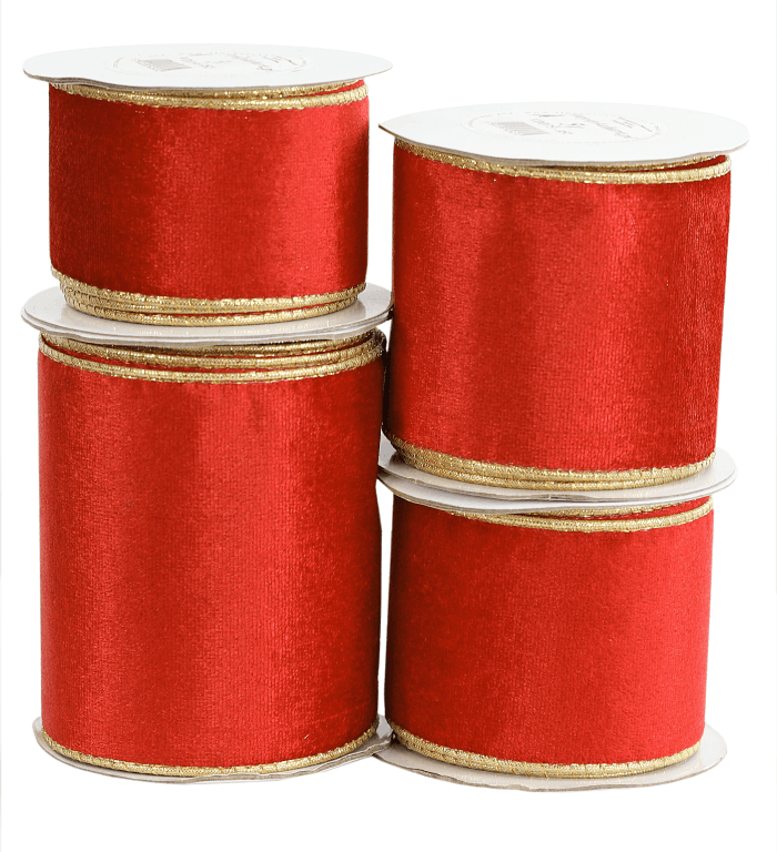 Wstążka z drutem VELVET DWUKOLOR 75mm/5y, czerwona