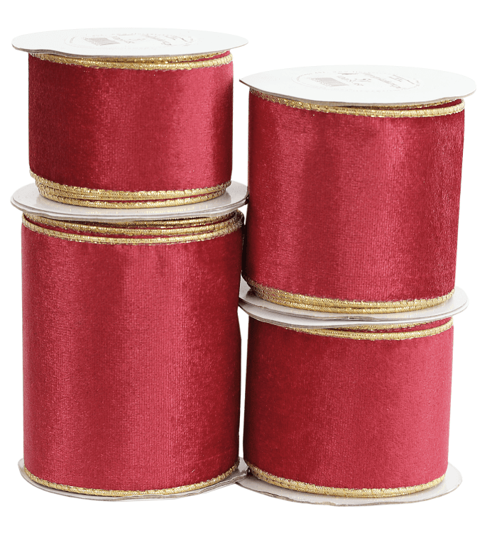 Wstążka z drutem VELVET DWUKOLOR 75mm/5 c.czerwona