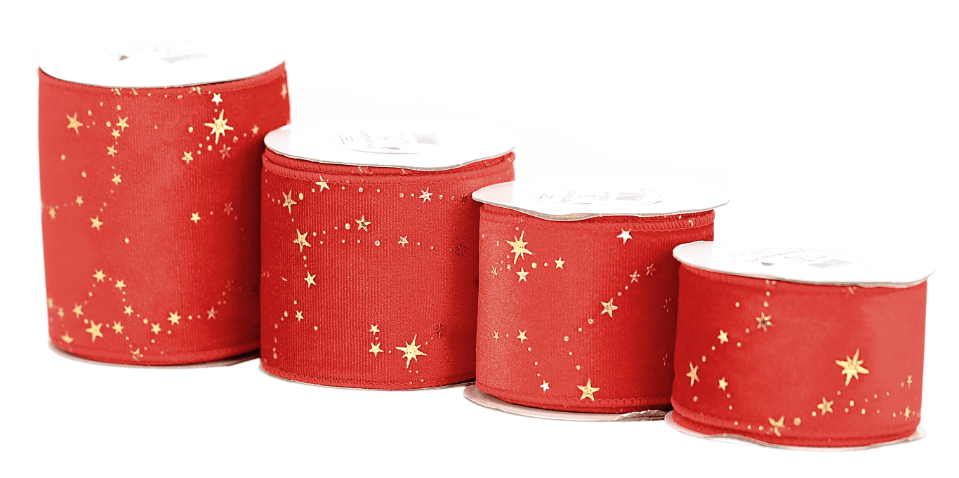 Wstążka z drutem VELVET GWIAZDKI 10cm/5y, czerwona