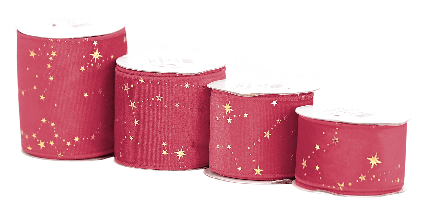 Wstążka z drutem VELVET GWIAZDKI 10cm/5 c.czerwona