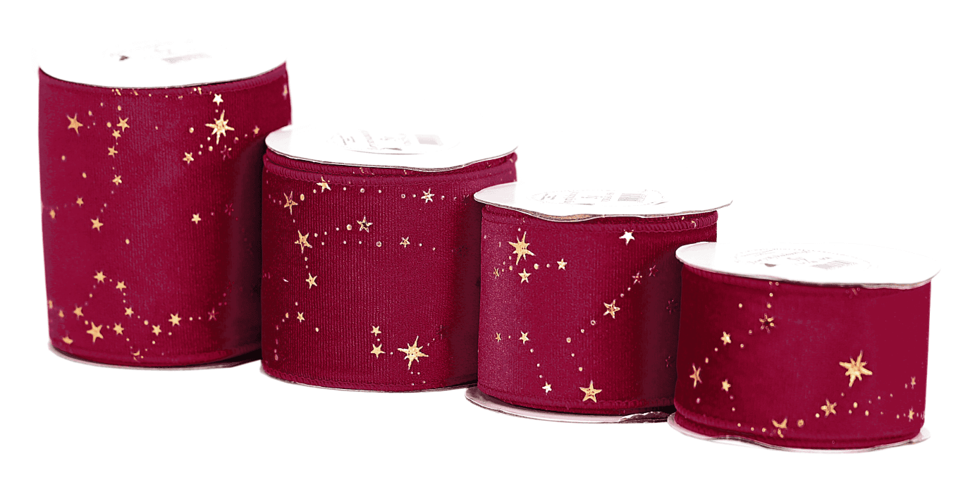 Wstążka z drutem VELVET GWIAZDKI 75mm/5y, bordowa