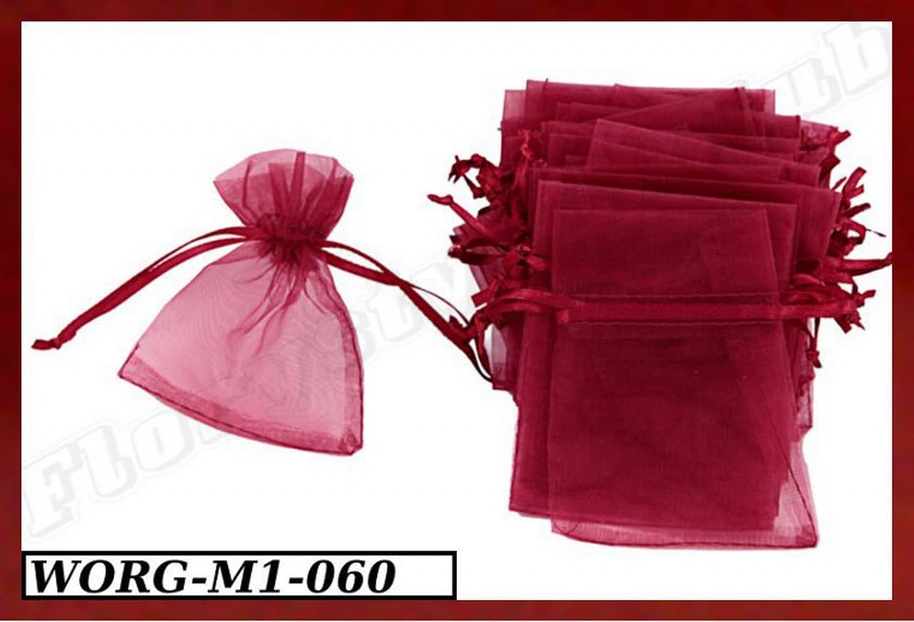Woreczki z organzy, 8x10cm/12szt., bordowe