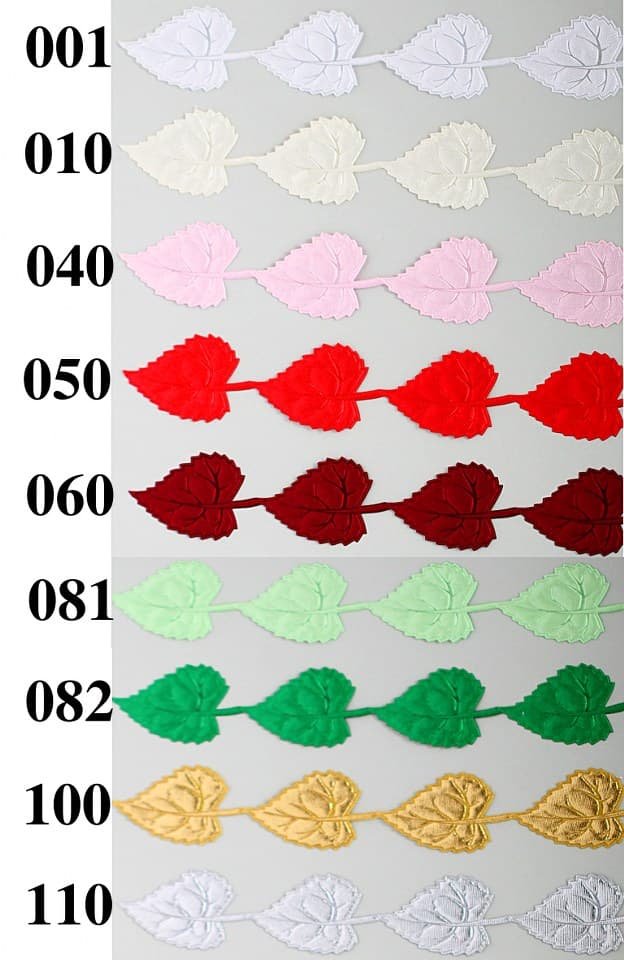 Aplikacje atłasowe liść duży,3x4cm, 1mb, srebrny