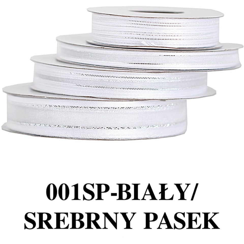 Wstążka szyfon z lamówką SILVER, 15mm/22mb, biała