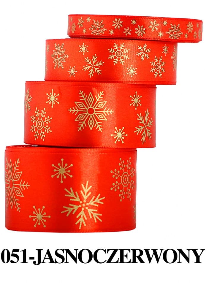 Wstążka śnieżynki metalizowane 25mm/22 j.czerwona