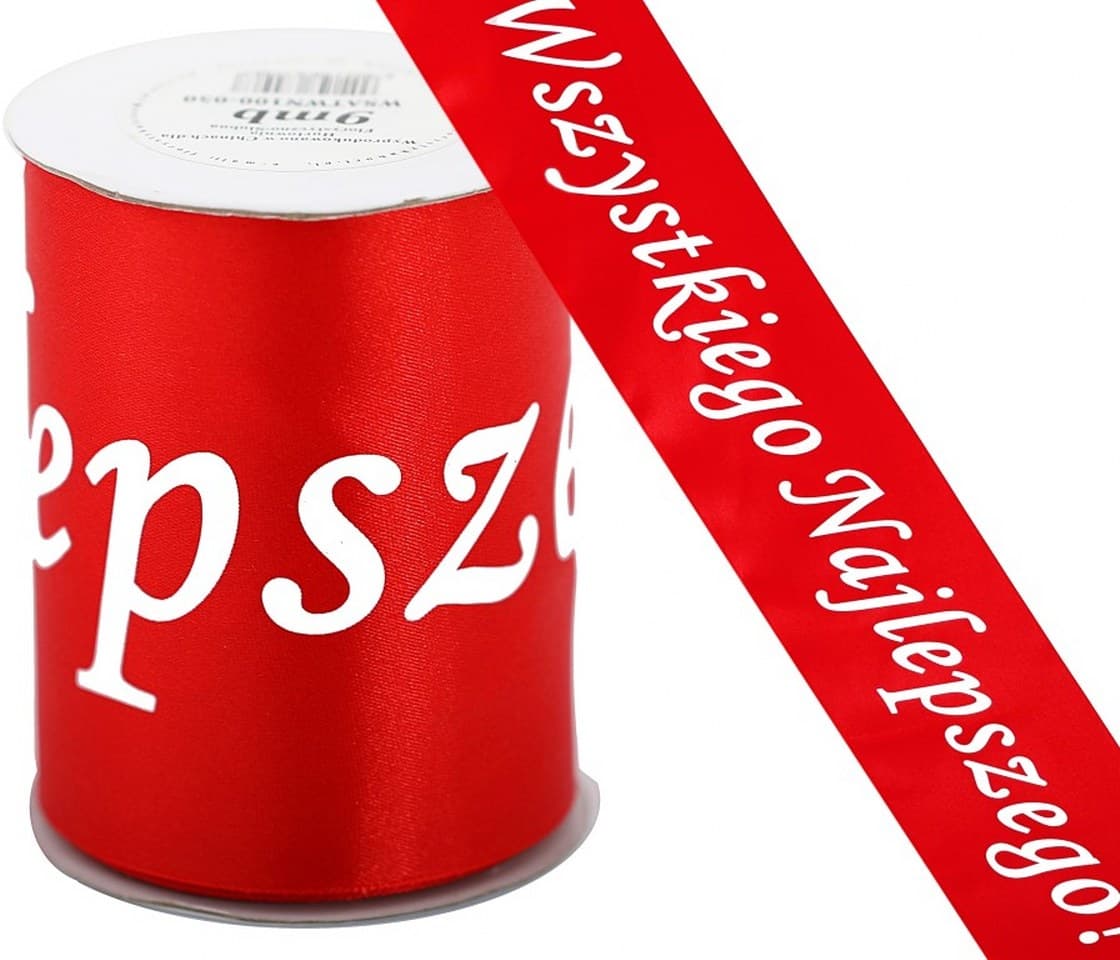Wstążka satyna Wszystkiego Naj 100mm/10y, czerwona