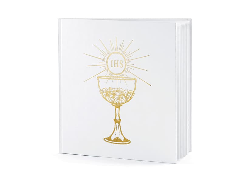 Księga Gości Komunijnych IHS złoty , 20,5 x 20,5cm