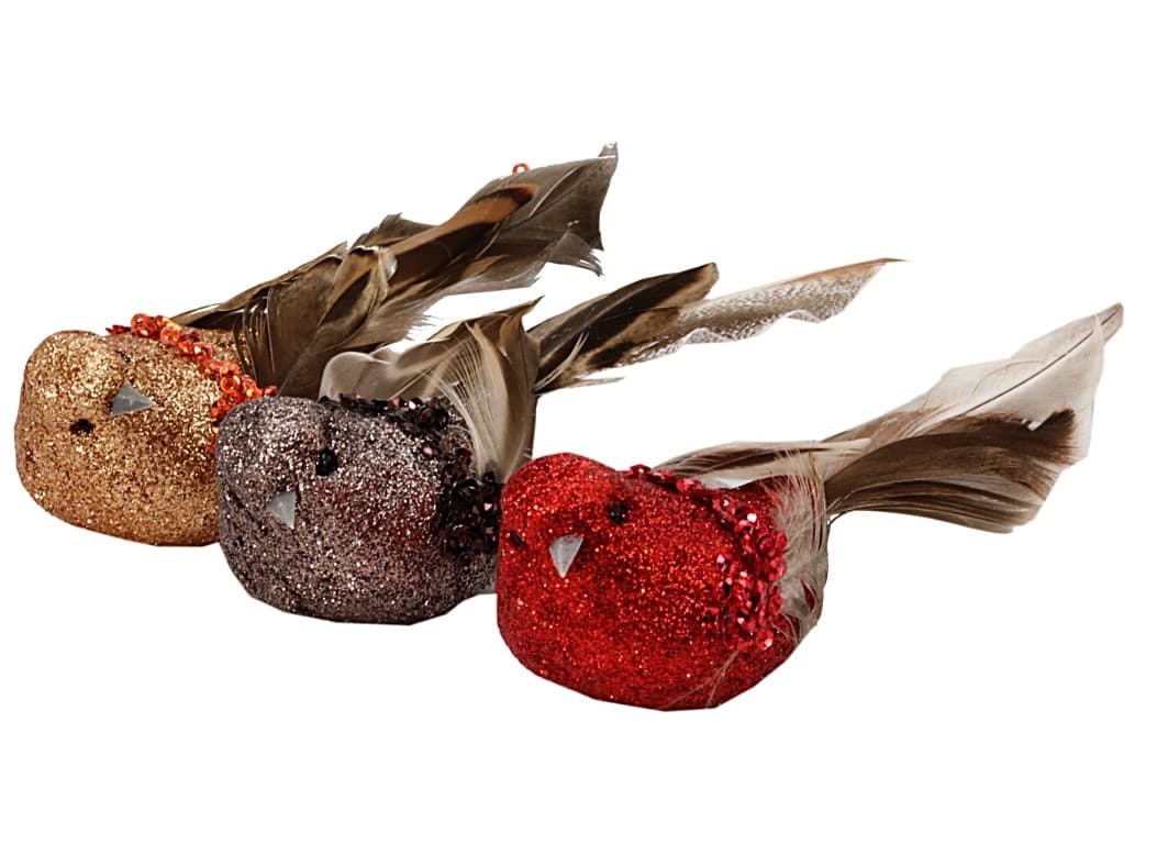 Ptaki brokatowe na metalowym klipsie, 4x14cm/3szt.