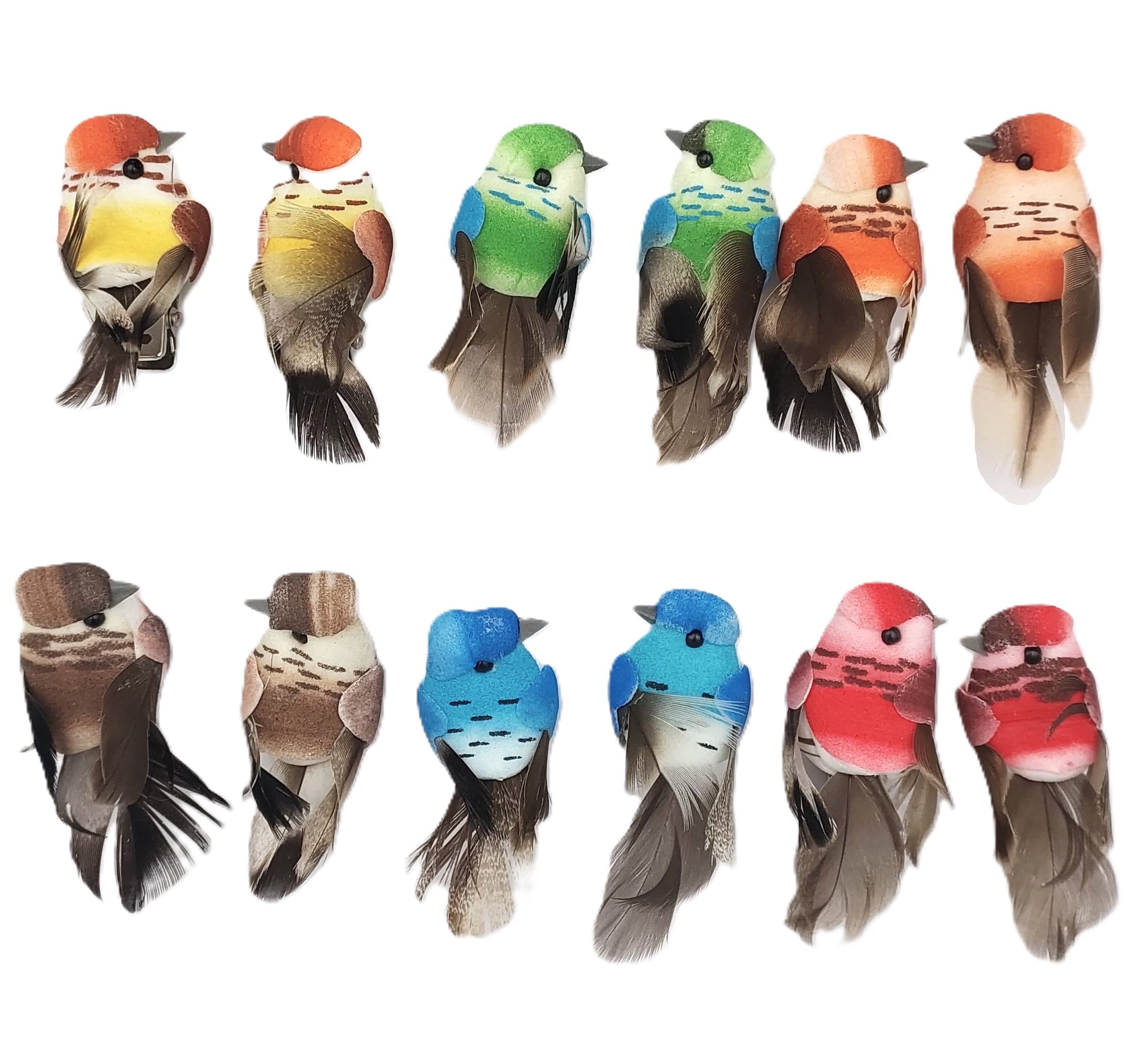Ptaki kolorowe duże na klipsie, 5x2cm/12 szt.