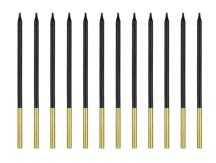 Świeczki długie gładkie czarno złote 14 cm/12 szt