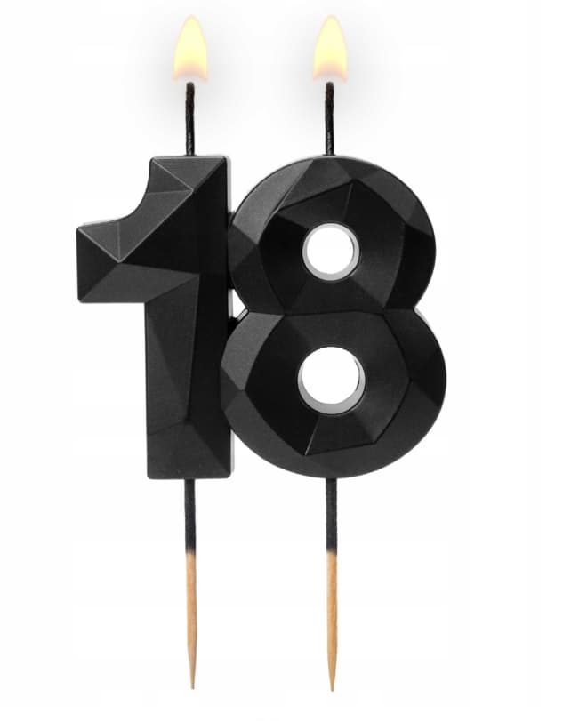 Świeczka urodzinowa Cyferka "18" Diament czarna