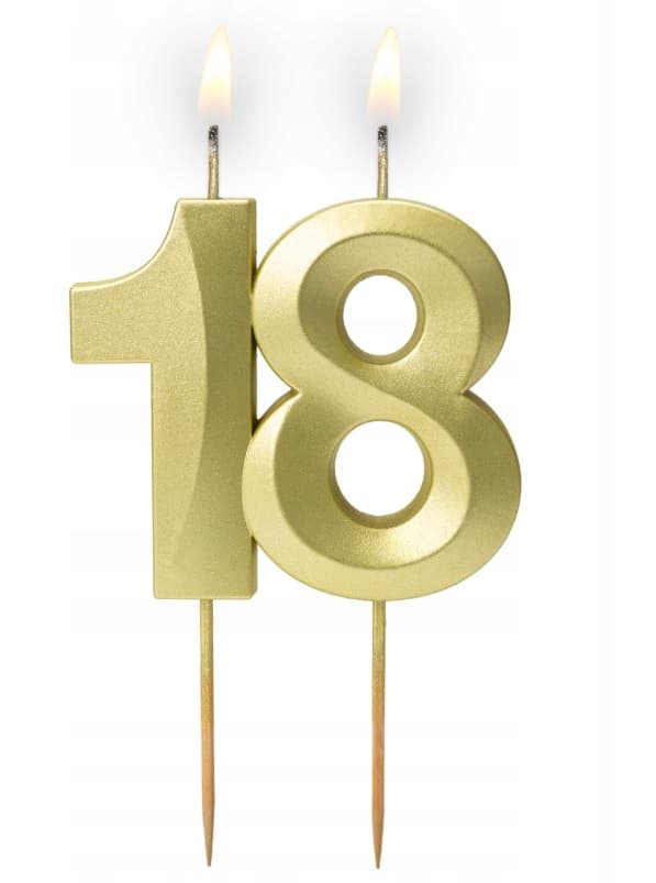 Świeczka urodzinowa Cyferka "18" Złota satyna